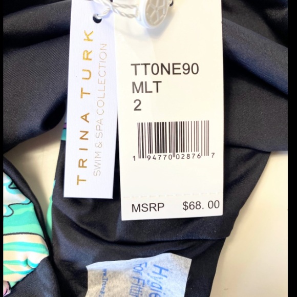 NWT Trina Turk Sintra Black Tropical Flora Halter Tankini Swimsuit Set Size 2 - Picture 3 of 16